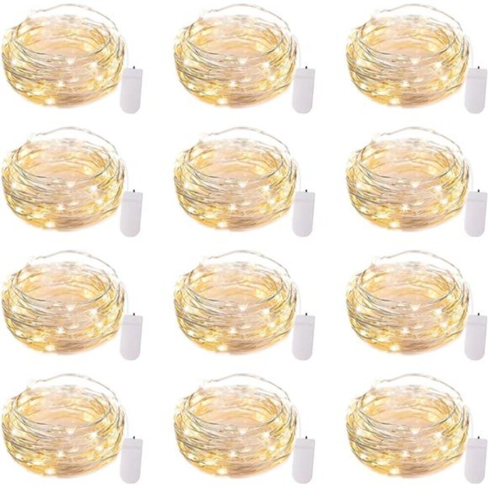12 Pack LED Fairy Lights,‎ 7ft 20LED, Battery Operated Silver Wire String Lights